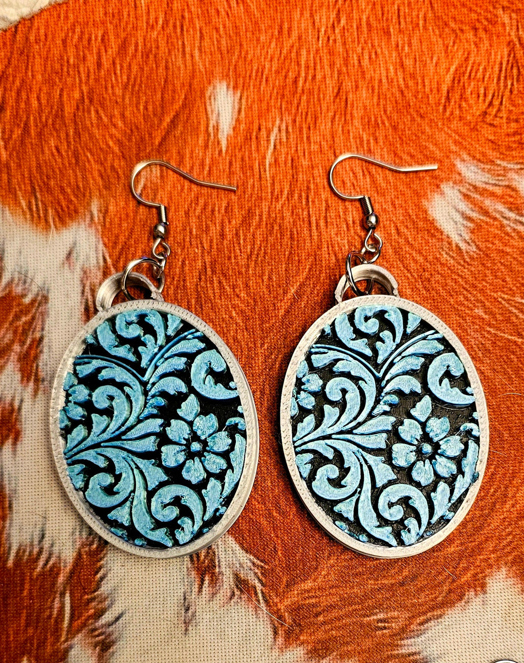 3D Print Western Tooled Turquoise Earrings Made in America by Baha Ranch Western Wear - product image 2