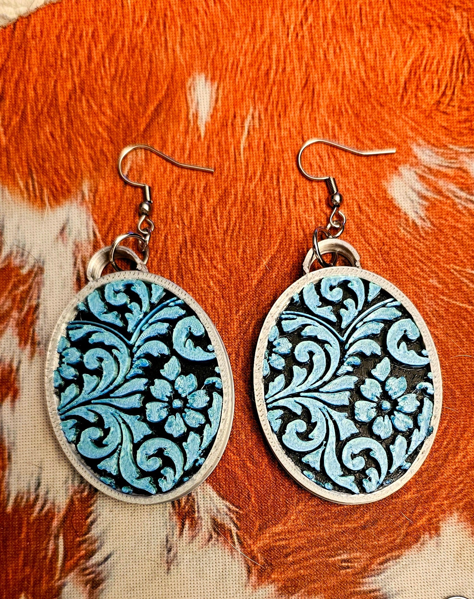 3D Print Western Tooled Turquoise Earrings Made in America by Baha Ranch Western Wear - product image 2