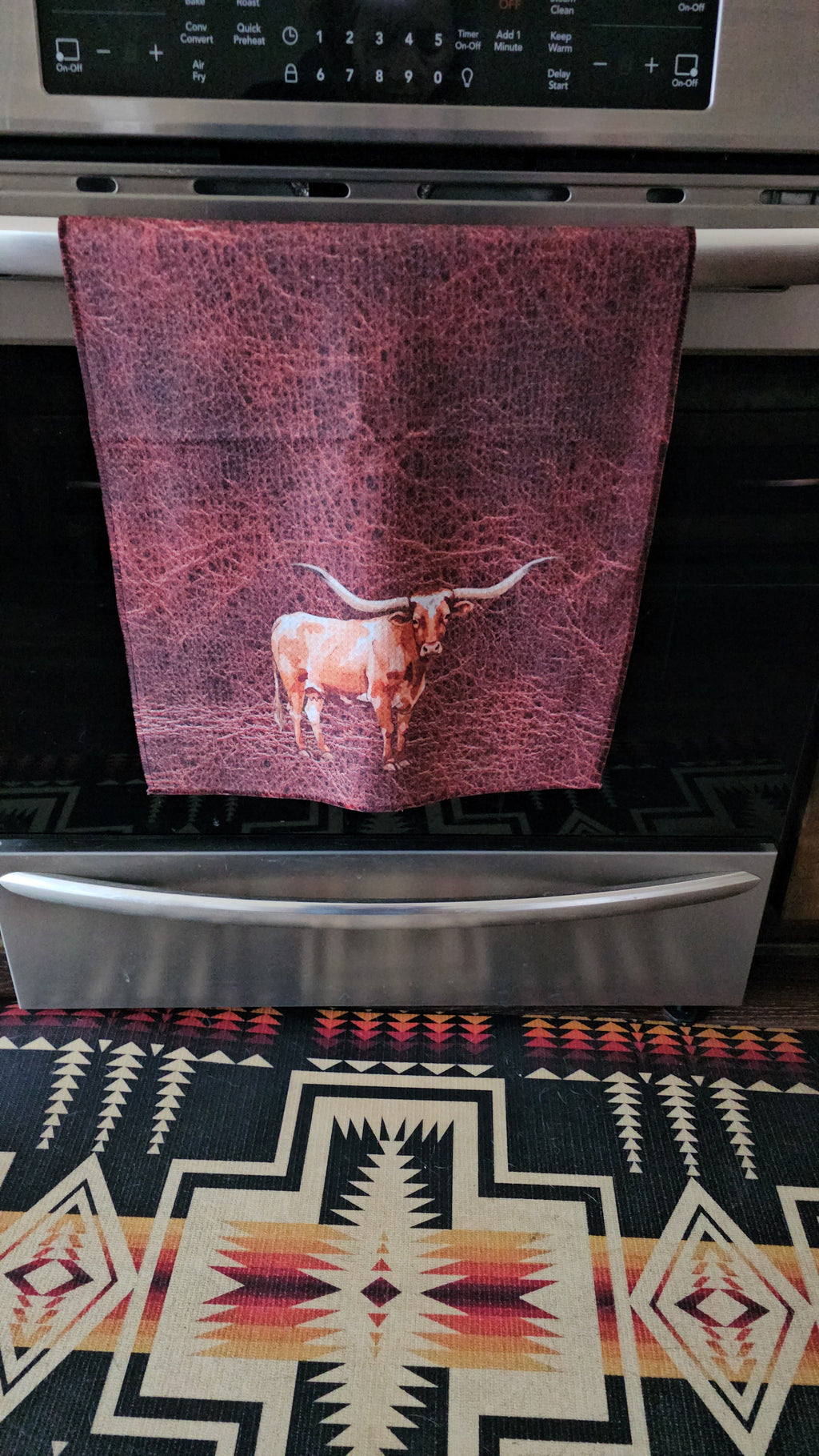 Baha Ranch Monogrammed Initial Western Leather Look Saddle Longhorn Cowboy Cowgirl Kitchen Dish Towels Made in America by...
