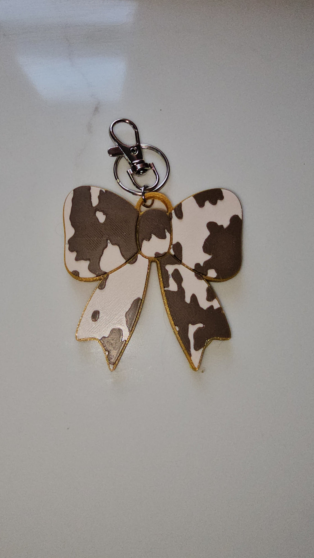 3d Print Puffy Bow Trend Keychain Fringe Cow Print Western Made in America by Baha Ranch Western Wear - product image 4