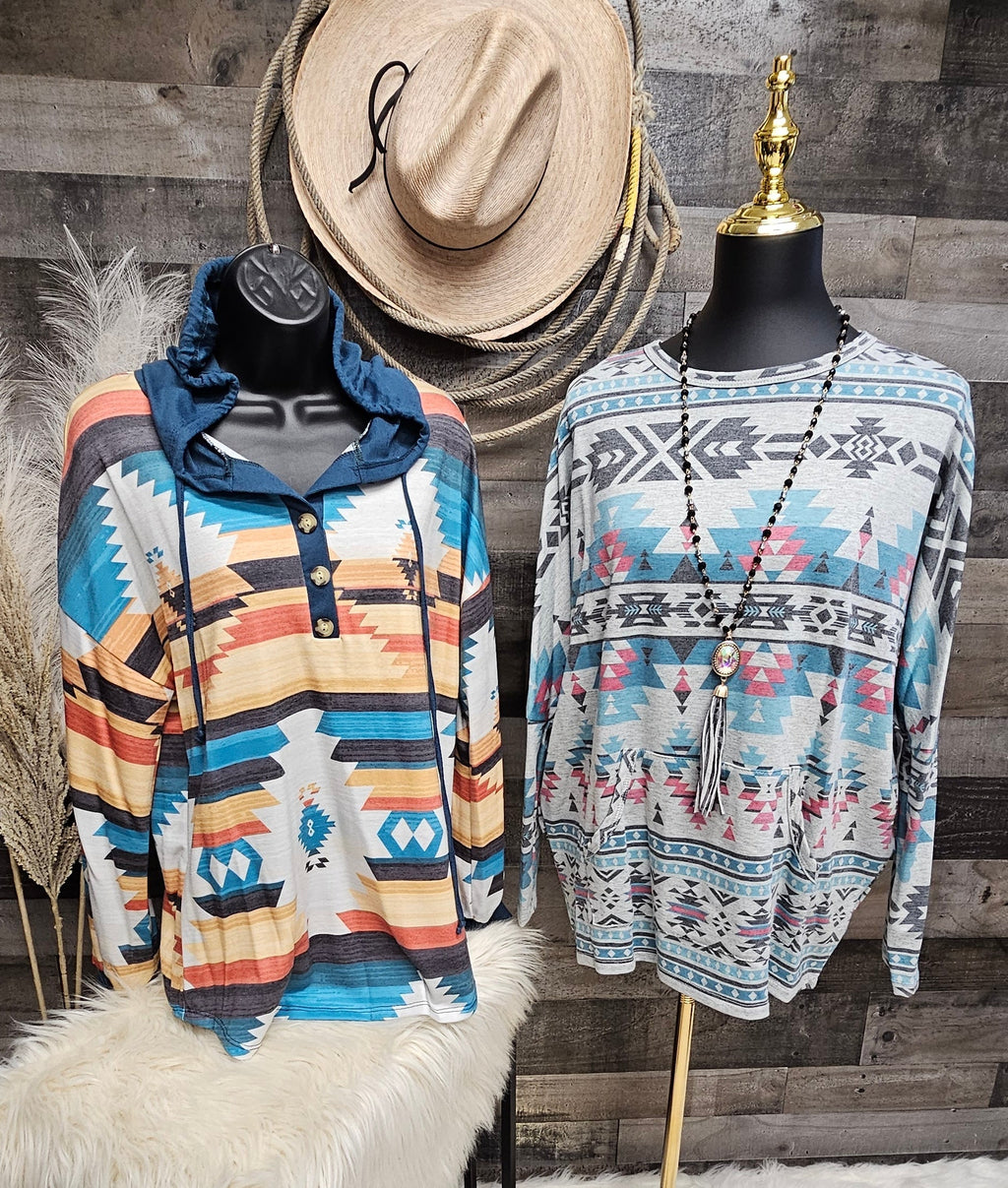 Smoky Mountain Gray Aztec Print Tunic with Pockets Made in America by Baha Ranch Western Wear - product image 4