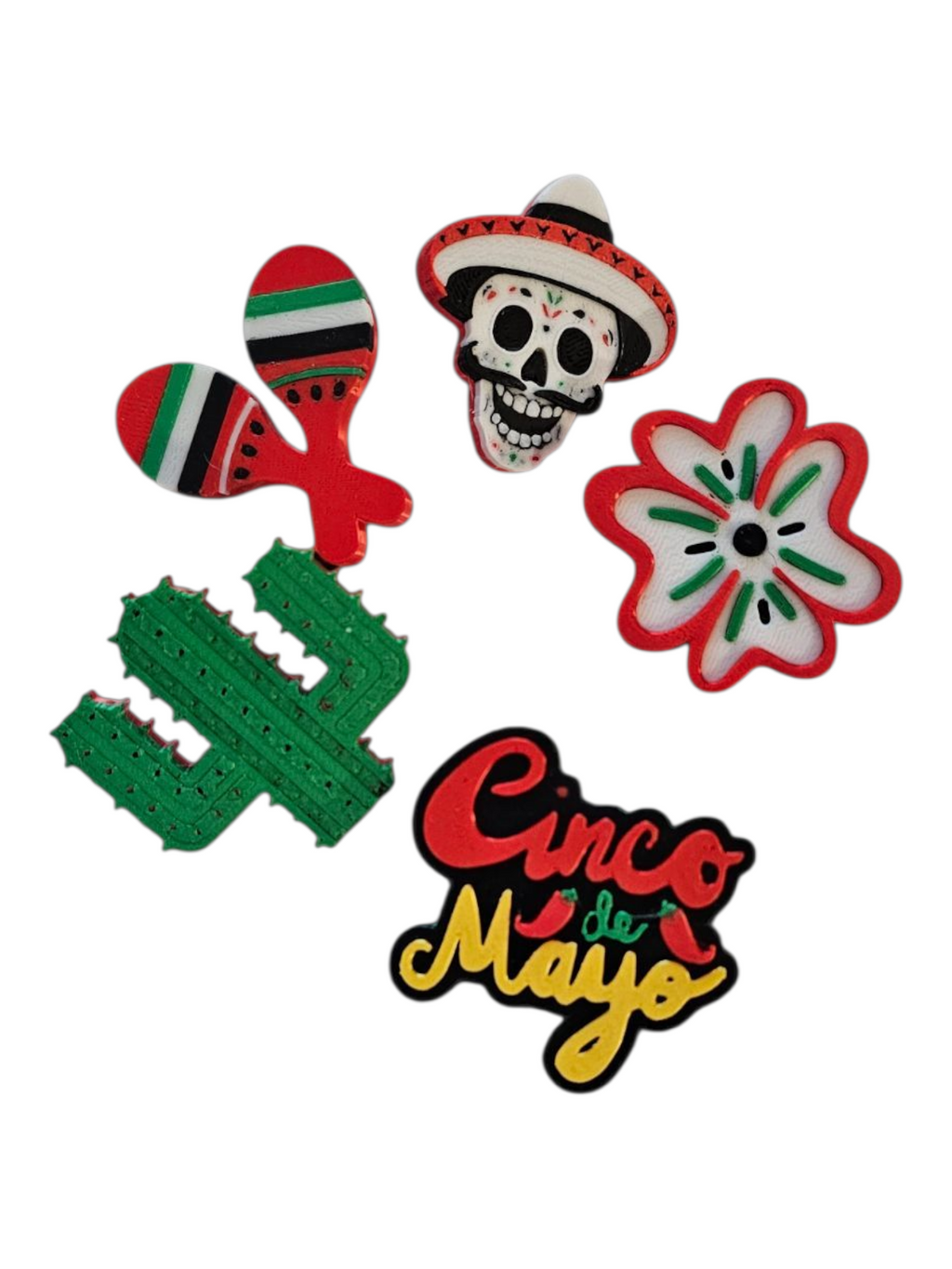 Set of 5 - 3D Print Mexico Cinco de Mayo Cactus Mariachi Sugar Skull Pins Made in America by Baha Ranch Western Wear -...