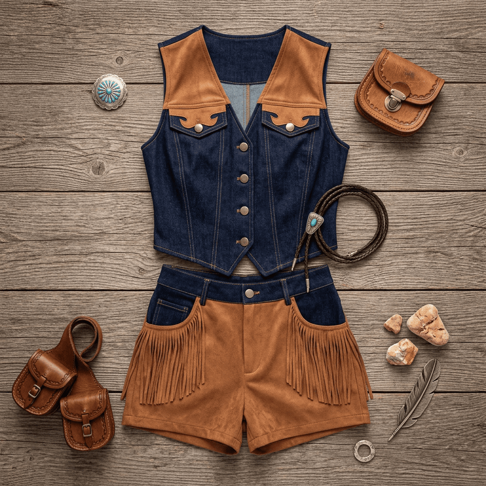 Giddy Up Cowgirl Fringe Vest Shorts Set Outfit by Baha Ranch Western Wear - product image 3