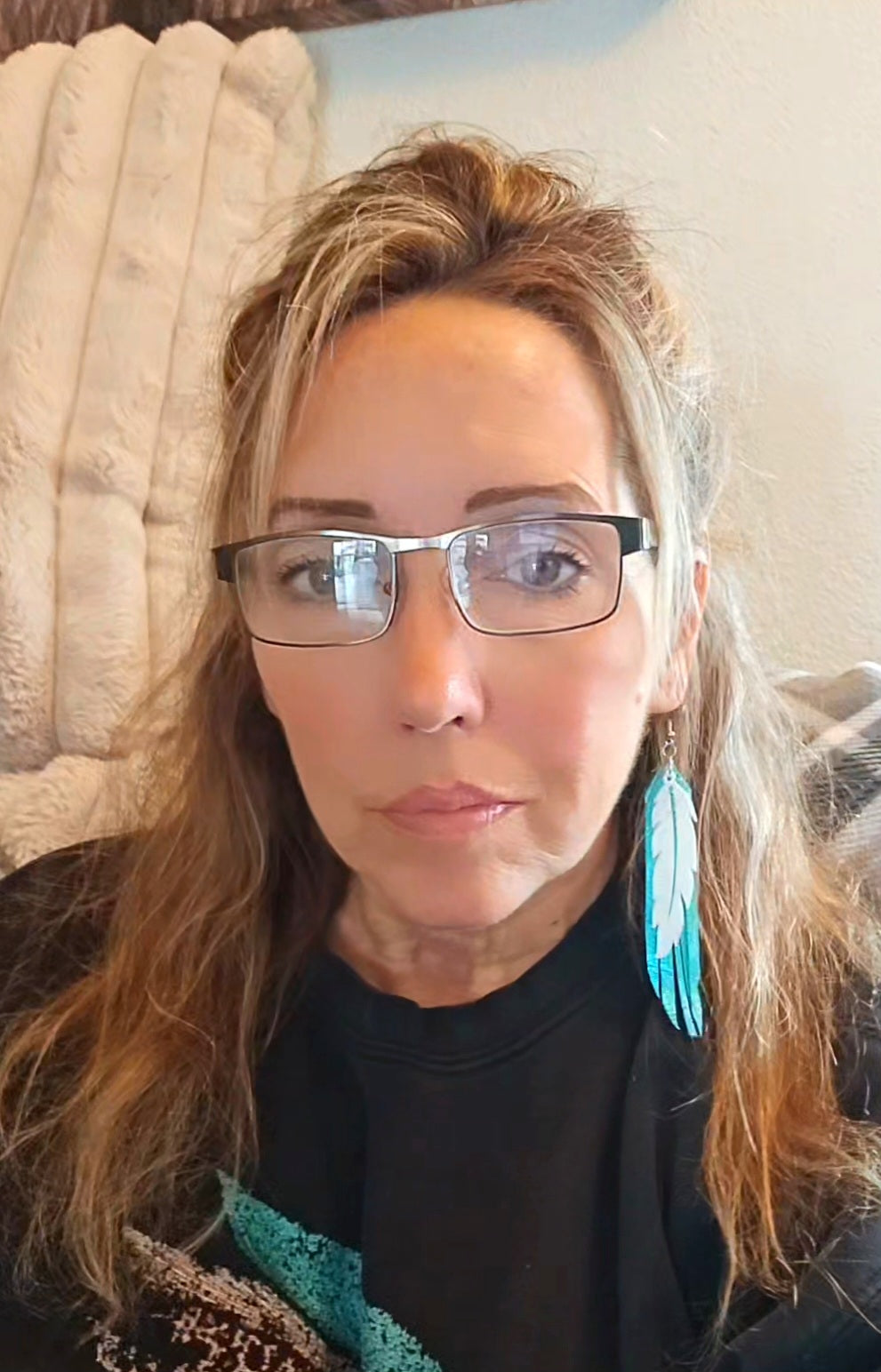 3D Printed Feather Leather Fringe Earrings Made in America by Baha Ranch Western Wear - product image 2
