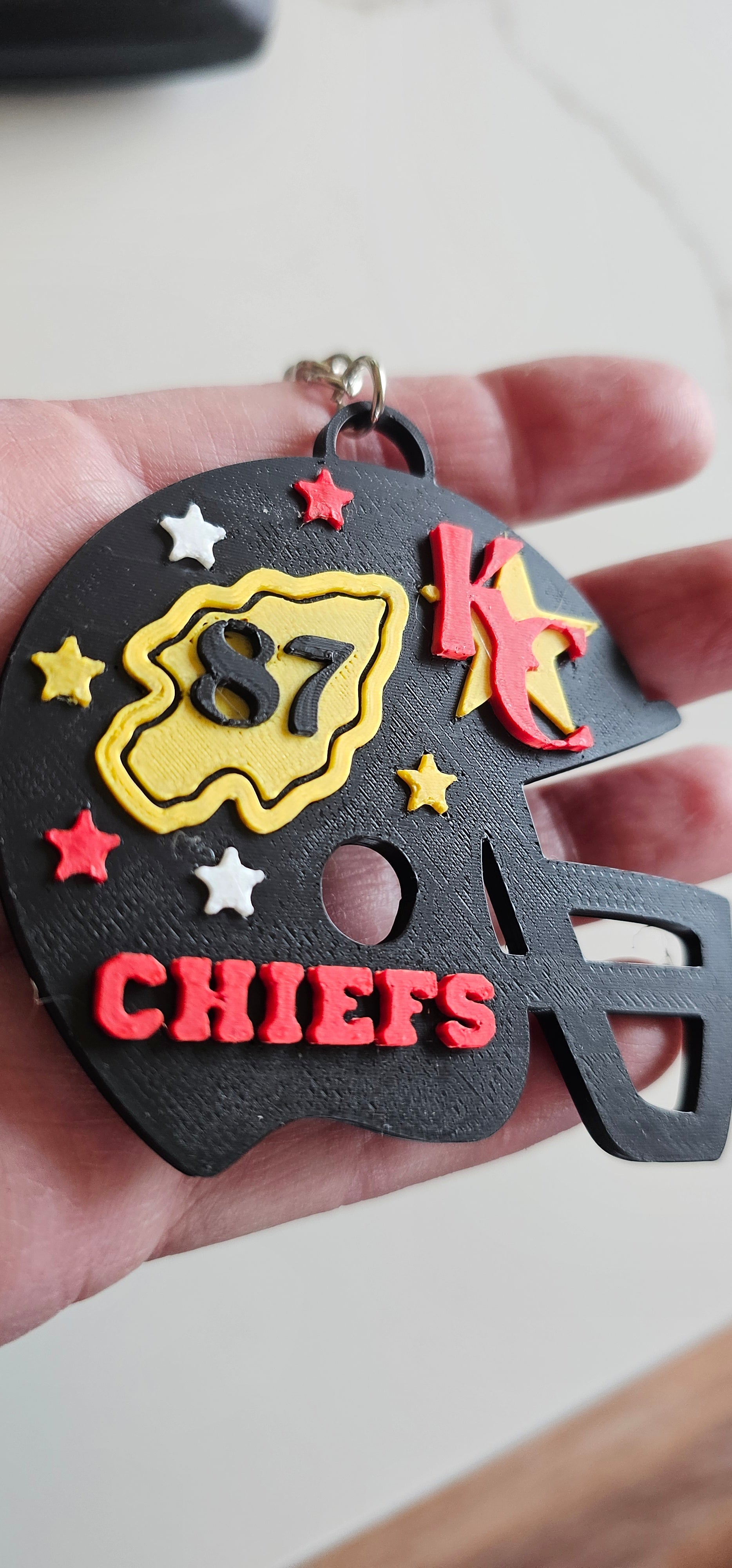 3D Print Chiefs Helmet Arrowhead Kc 15 Mahomes Kansas City 87 Kelce Football Keychain Made in America by Baha Ranch...