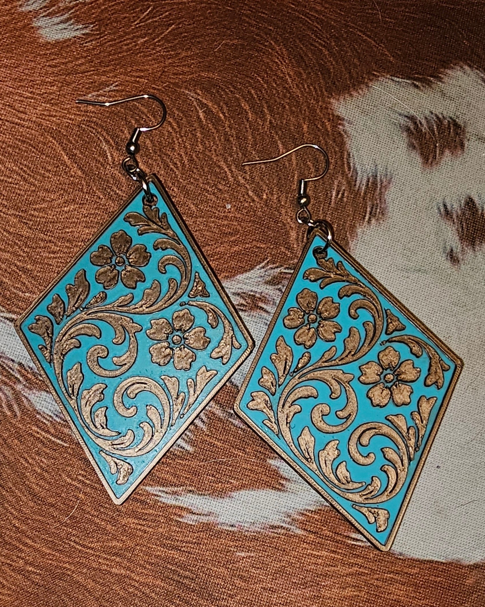 3D Print Western Tooled Floral Earrings Made in America Choice of Colors by Baha Ranch Western Wear - product image 9