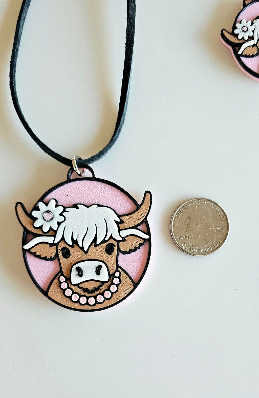 3D Print Cowgirl Highland Cow Picture Necklace or Earrings Western Made in America by Baha Ranch Western Wear - product...