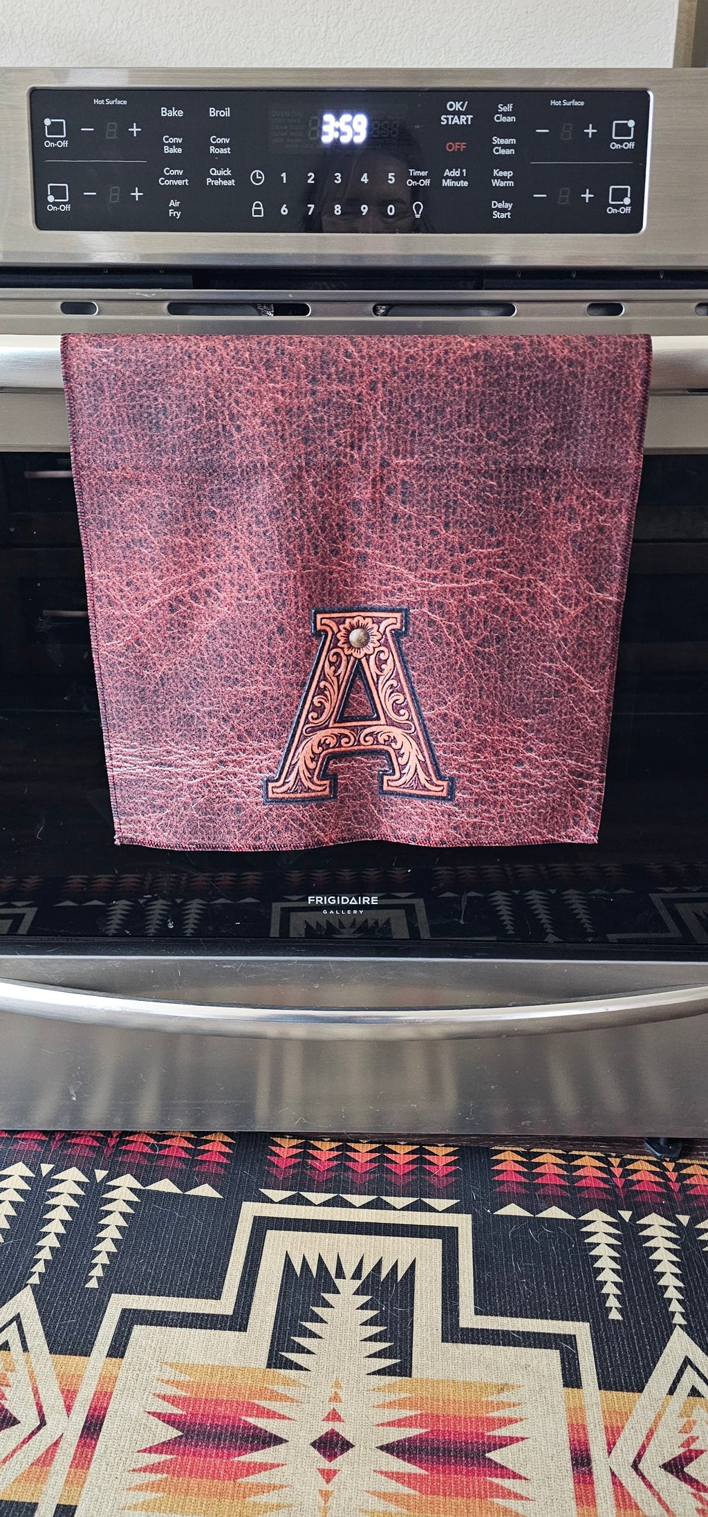 Baha Ranch Monogrammed Initial Western Leather Look Saddle Longhorn Cowboy Cowgirl Kitchen Dish Towels Made in America by...
