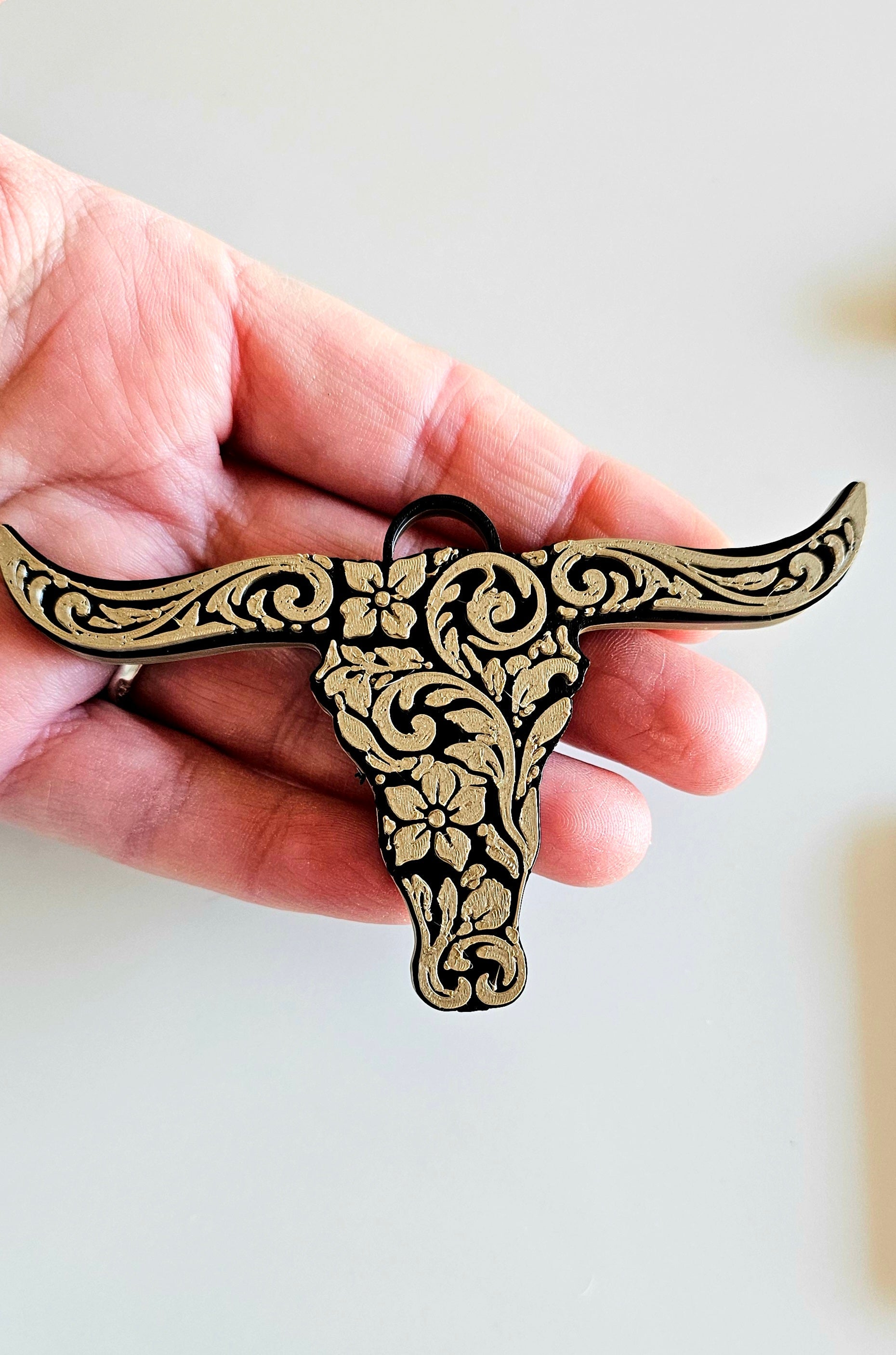 3d Print Tooled Longhorn Keychain or Purse Charm Ornament - Made in America - choice of colors by Baha Ranch Western Wear...
