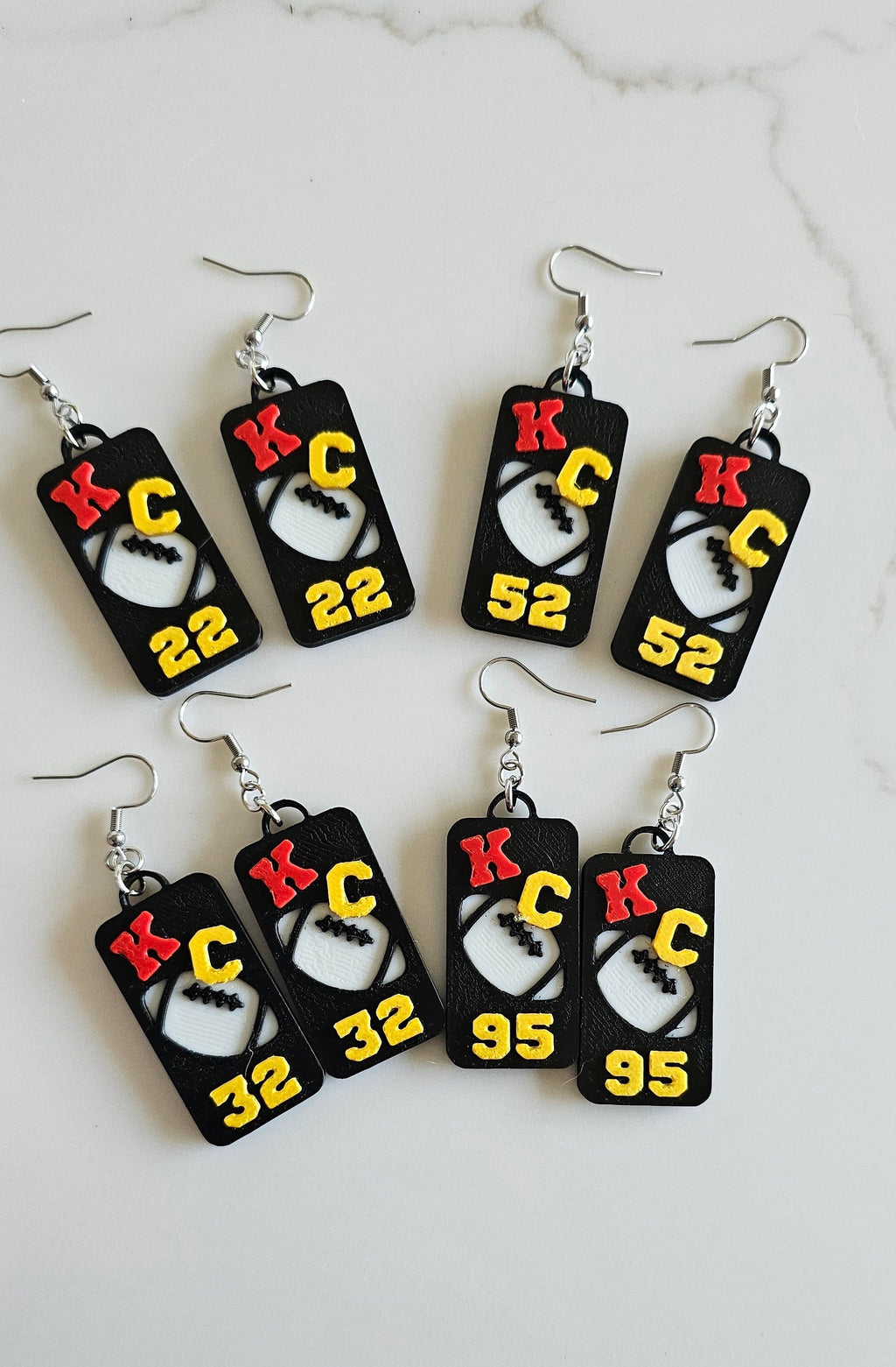 3D Print KC Chiefs Player Number Football Earrings choice of number by Baha Ranch Western Wear