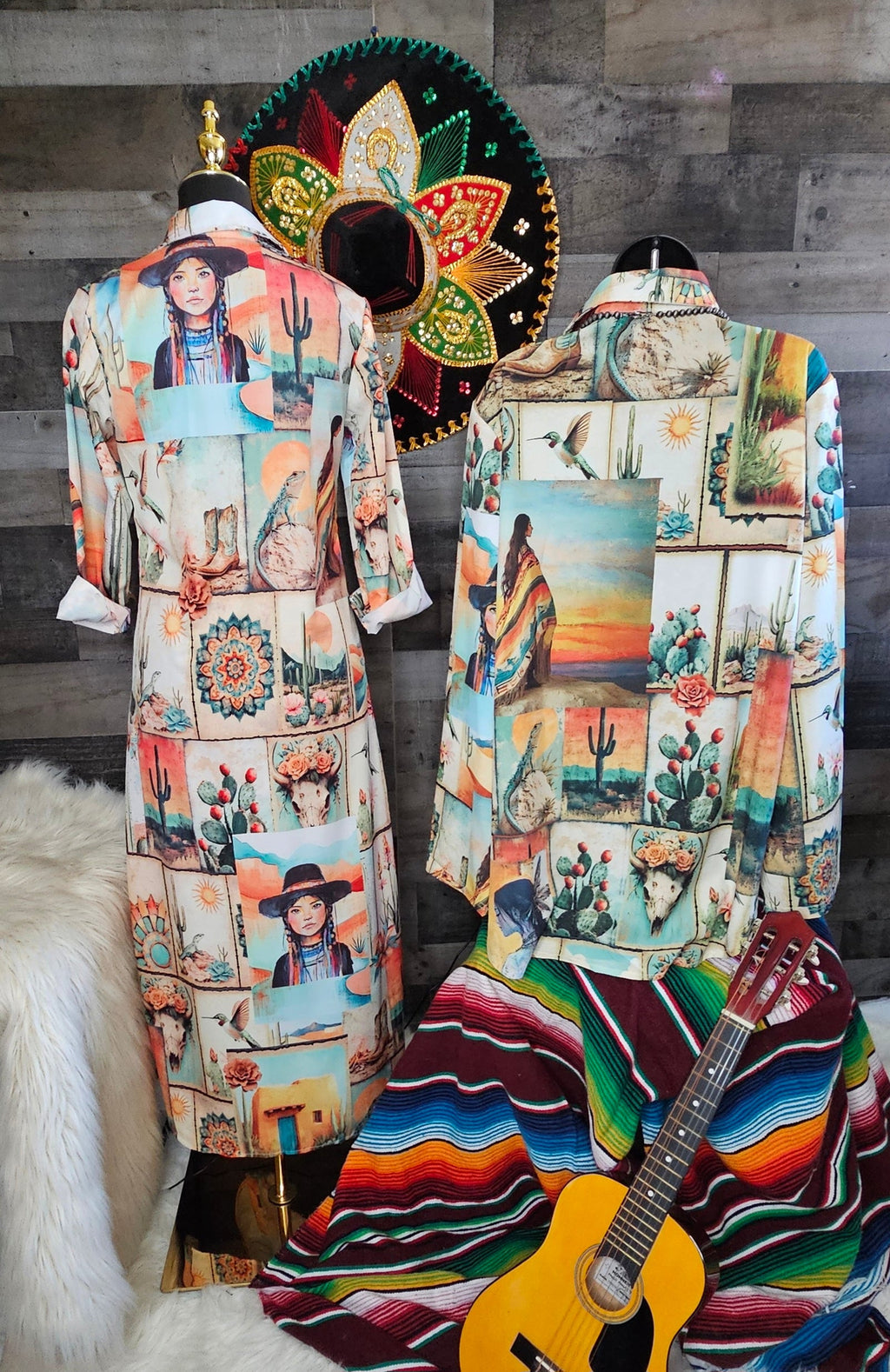 Baha Ranch Colores de Mexico Pictures of the Southwest Button-Up Long Sleeve Shirt Dress Duster by Baha Ranch Western...