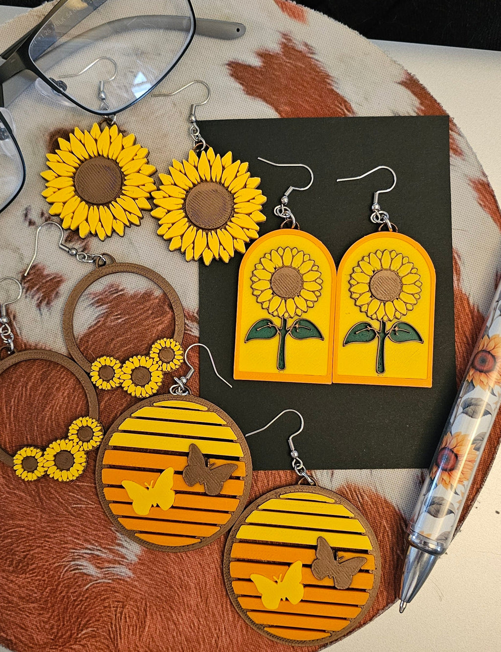 3D Print That70's Show Sunflower Boho Hippie Earrings Made in America by Baha Ranch Western Wear