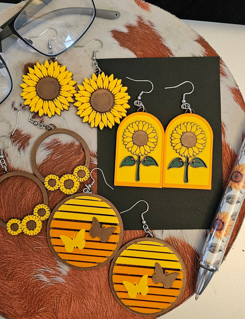 3D Print That70's Show Sunflower Boho Hippie Earrings Made in America by Baha Ranch Western Wear