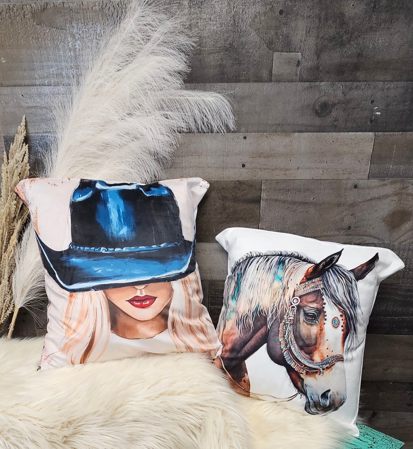 Baha Ranch Fancy Horse on White Velvety Soft Pillow Case Made in America by Baha Ranch Western Wear - product image 2