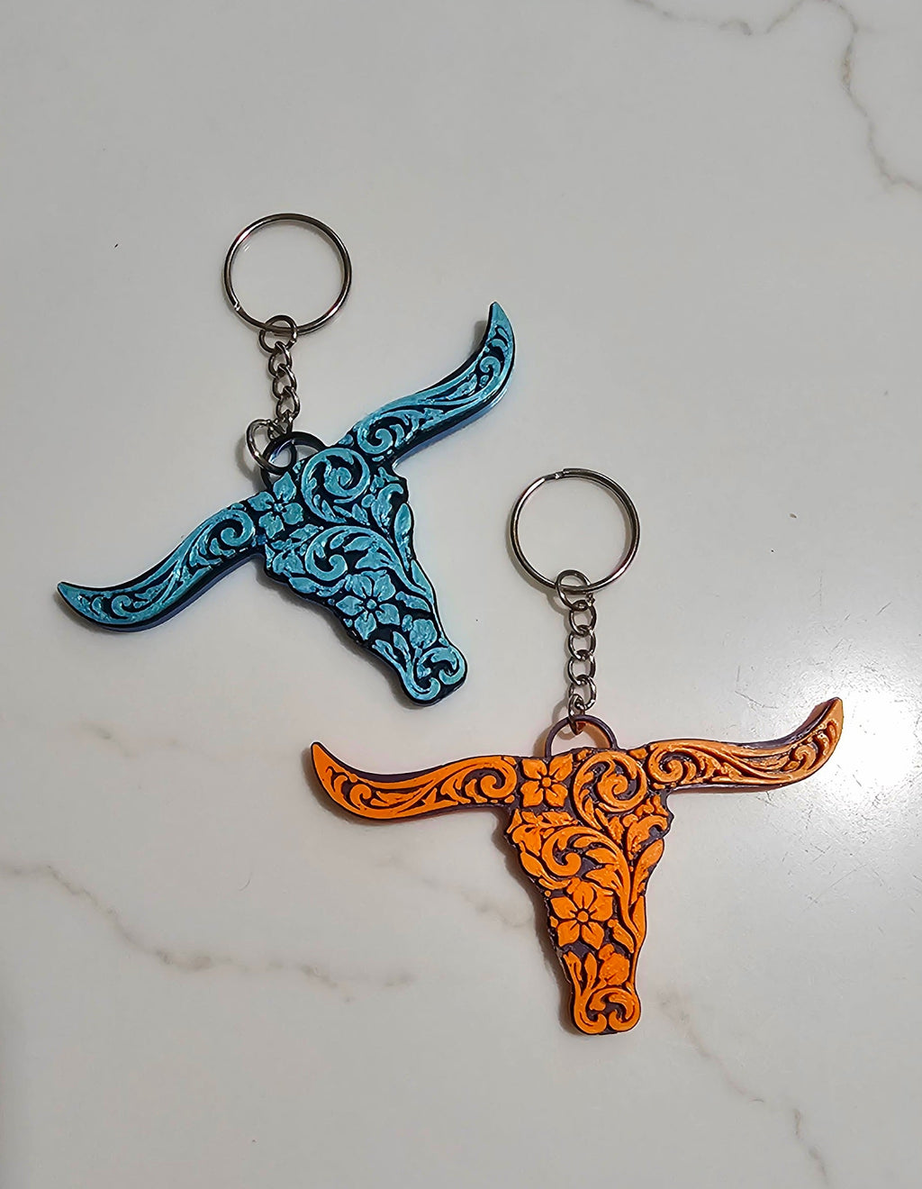 3d Print Tooled Longhorn Keychain or Purse Charm Ornament - Made in America - choice of colors by Baha Ranch Western Wear...