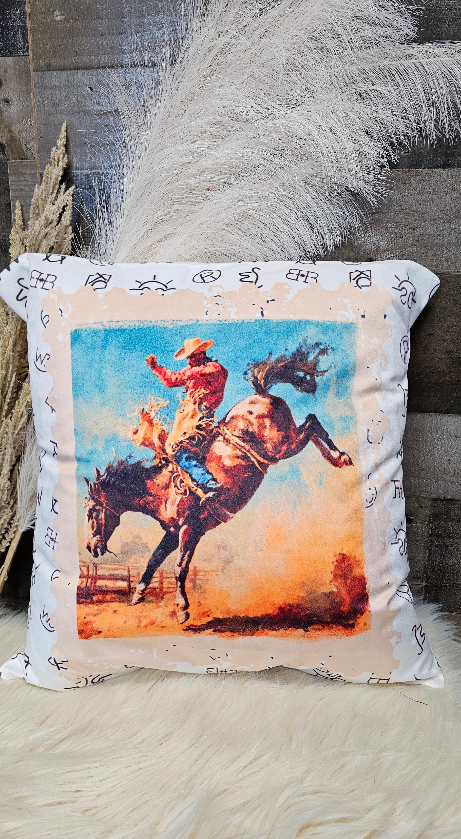 Baha Ranch Stamped Rodeo 2 Velvety Soft Pillow Case Made in America by Baha Ranch Western Wear