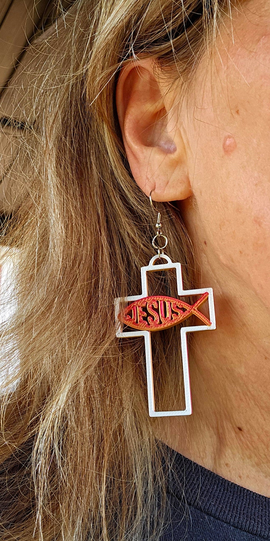 3D Print Christian Cross Faith Earrings Made in America by Baha Ranch Western Wear - product image 4