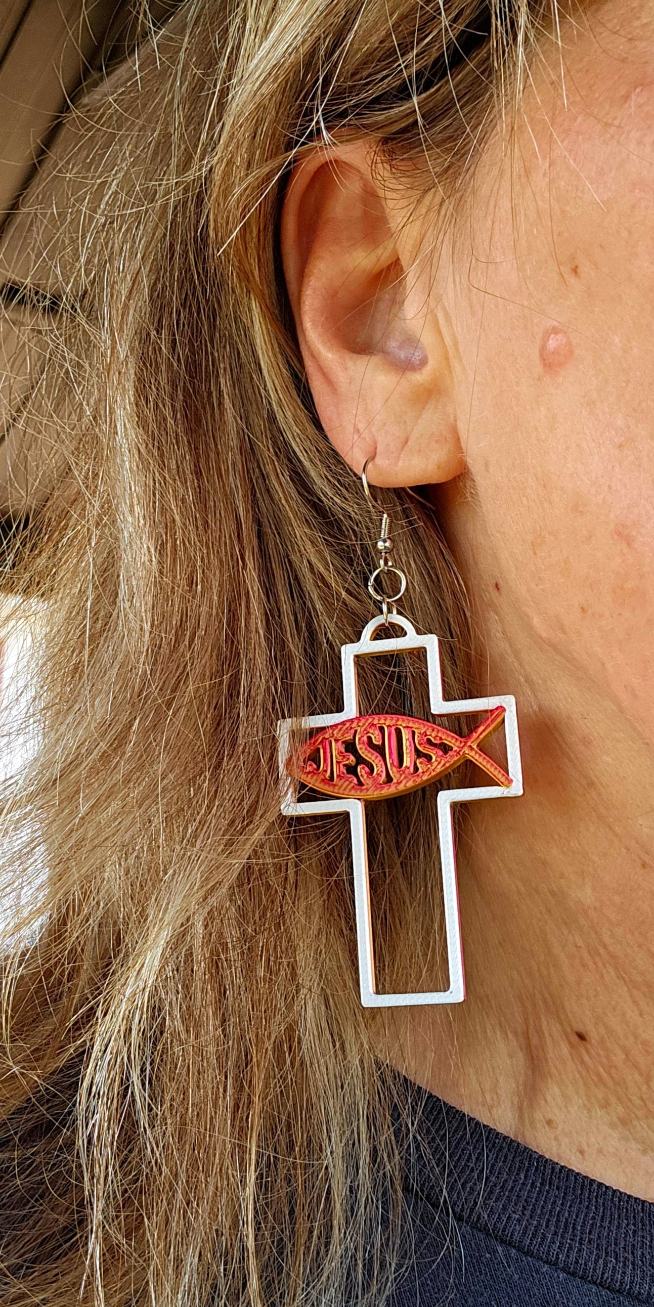 3D Print Christian Cross Faith Earrings Made in America by Baha Ranch Western Wear - product image 4