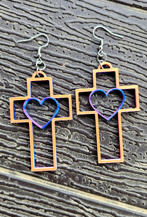 3D Print Christian Cross Faith Earrings Made in America by Baha Ranch Western Wear