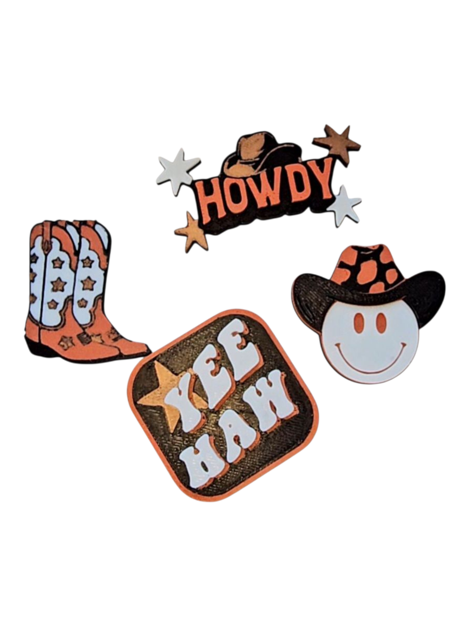 Set of 4 3D Print Western Cowboy Yeehaw Howdy Hat Pins Made in America by Baha Ranch Western Wear