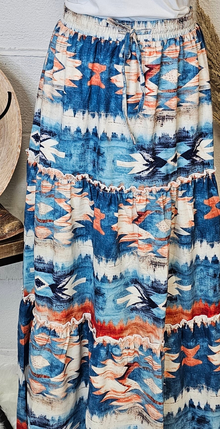 Baha Ranch Blue Aztec Western Prairie Tiered Maxi Skirt by Baha Ranch Western Wear - product image 2