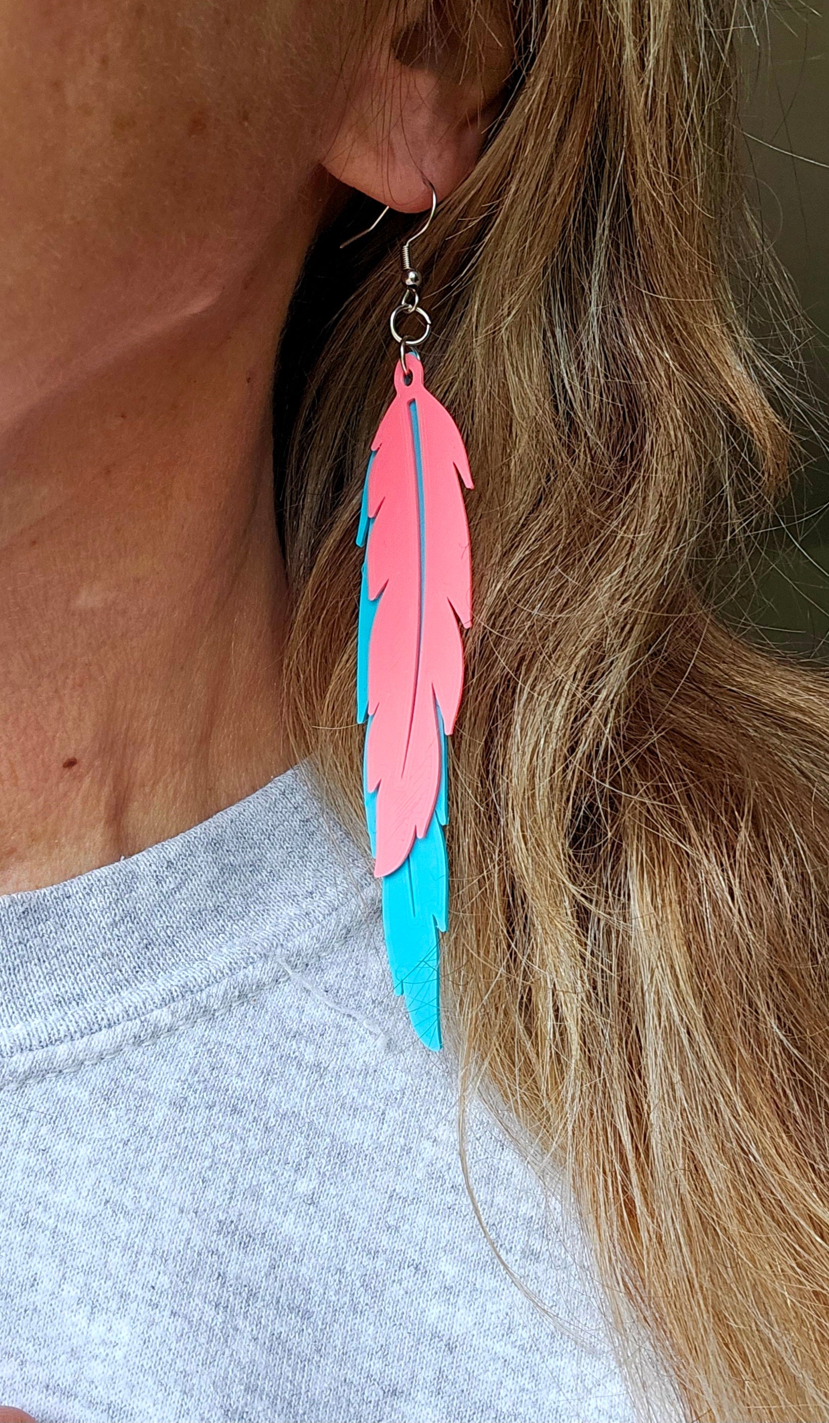 3D Print Double Feather Boho Earrings Made in America by Baha Ranch Western Wear - product image 2