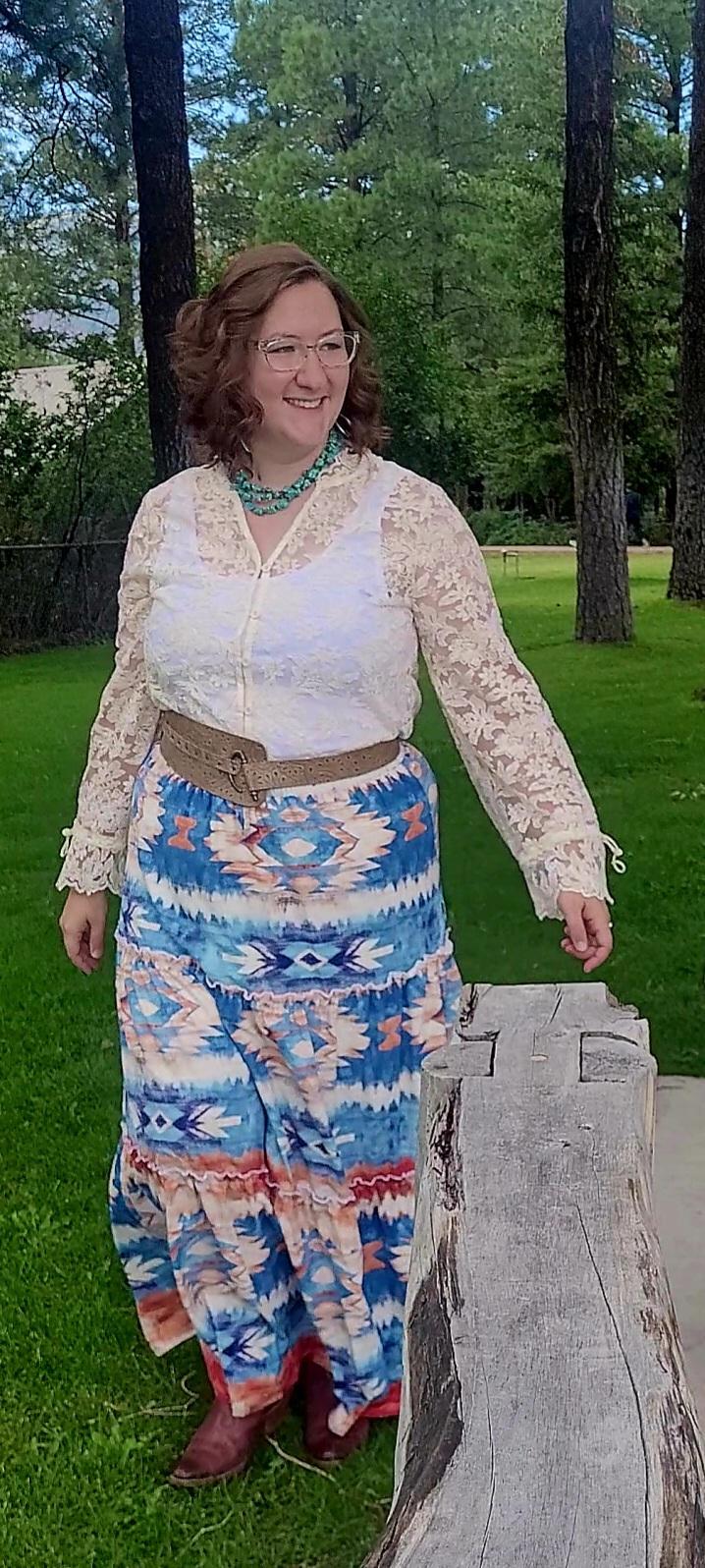 Baha Ranch Blue Aztec Western Prairie Tiered Maxi Skirt by Baha Ranch Western Wear - product image 4
