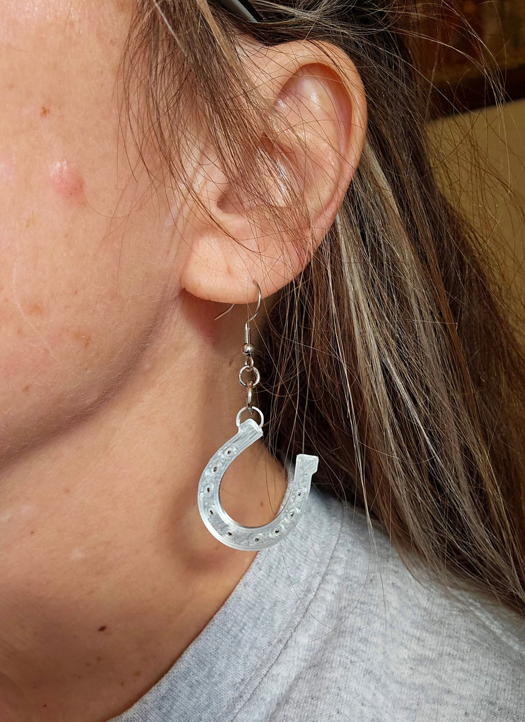 3D Print Western Silver Horseshoe Earrings Made in America by Baha Ranch Western Wear - product image 4