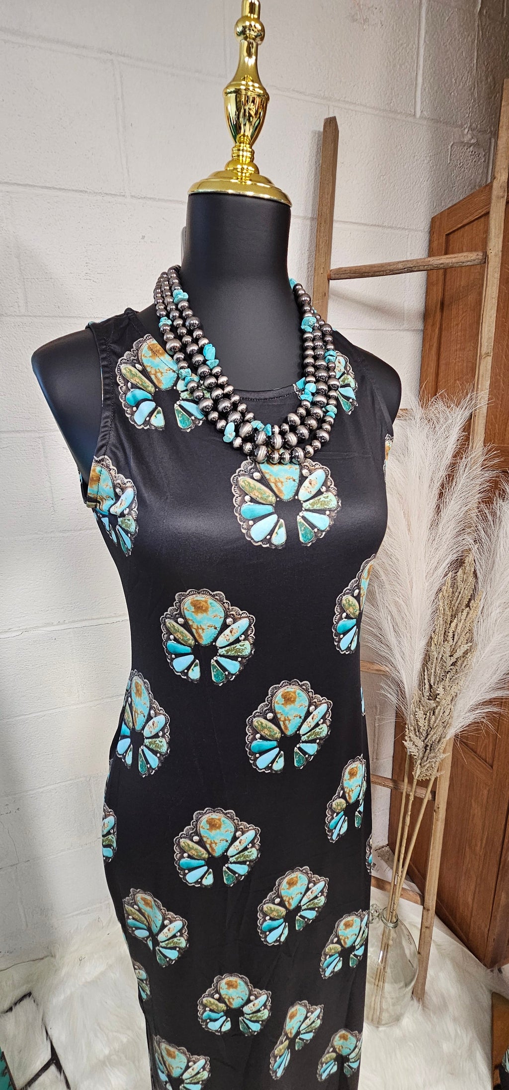 Baha Ranch Turquoise Naja Sleeveless Bodycon Side Slit Maxi Dress by Baha Ranch Western Wear - product image 3