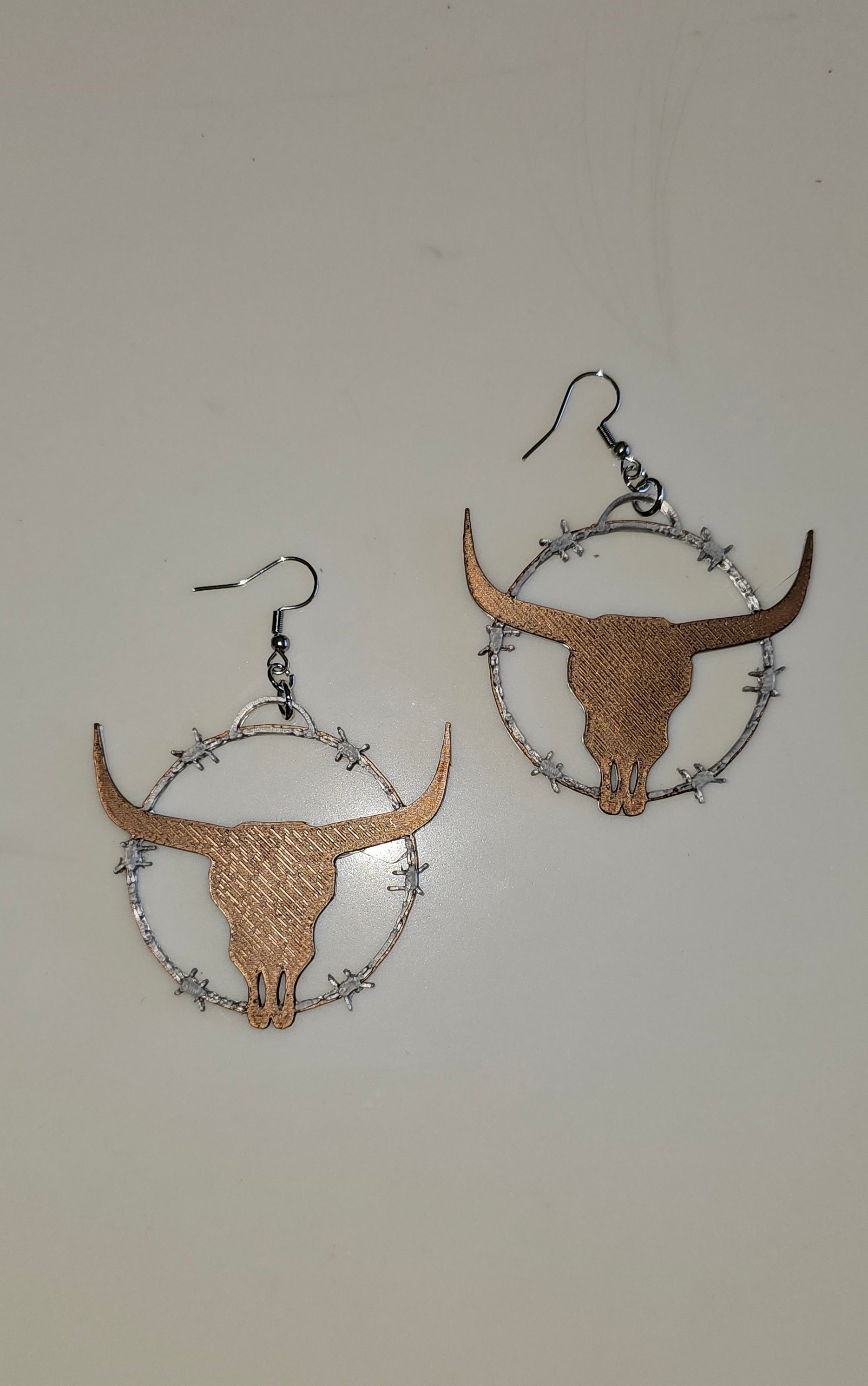 3D Print Longhorn Texas Ranch Western Barbwire Lightweight Earrings Made in America by Baha Ranch Western Wear