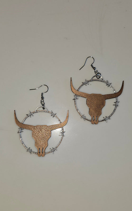 3D Print Longhorn Texas Ranch Western Barbwire Lightweight Earrings Made in America by Baha Ranch Western Wear