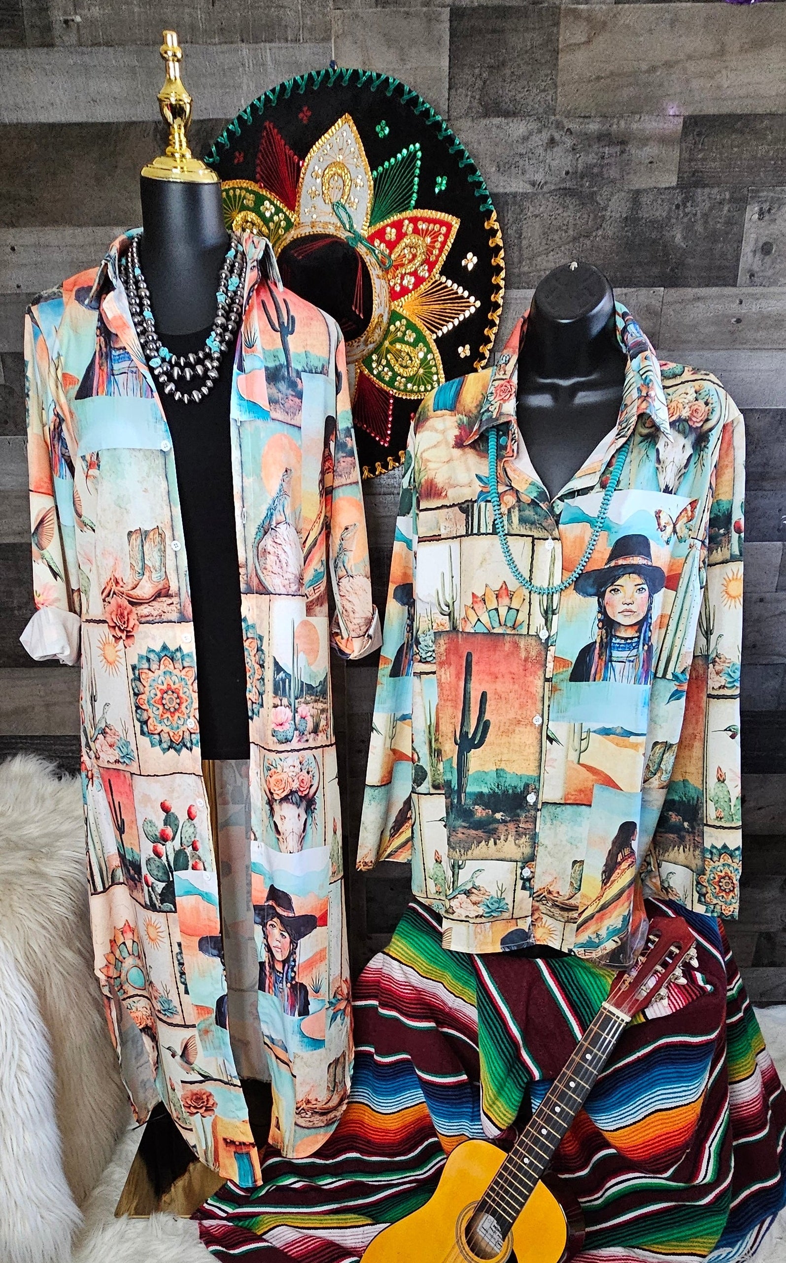 Baha Ranch Colores de Mexico Pictures of the Southwest Button-Up Long Sleeve Shirt Dress Duster by Baha Ranch Western...