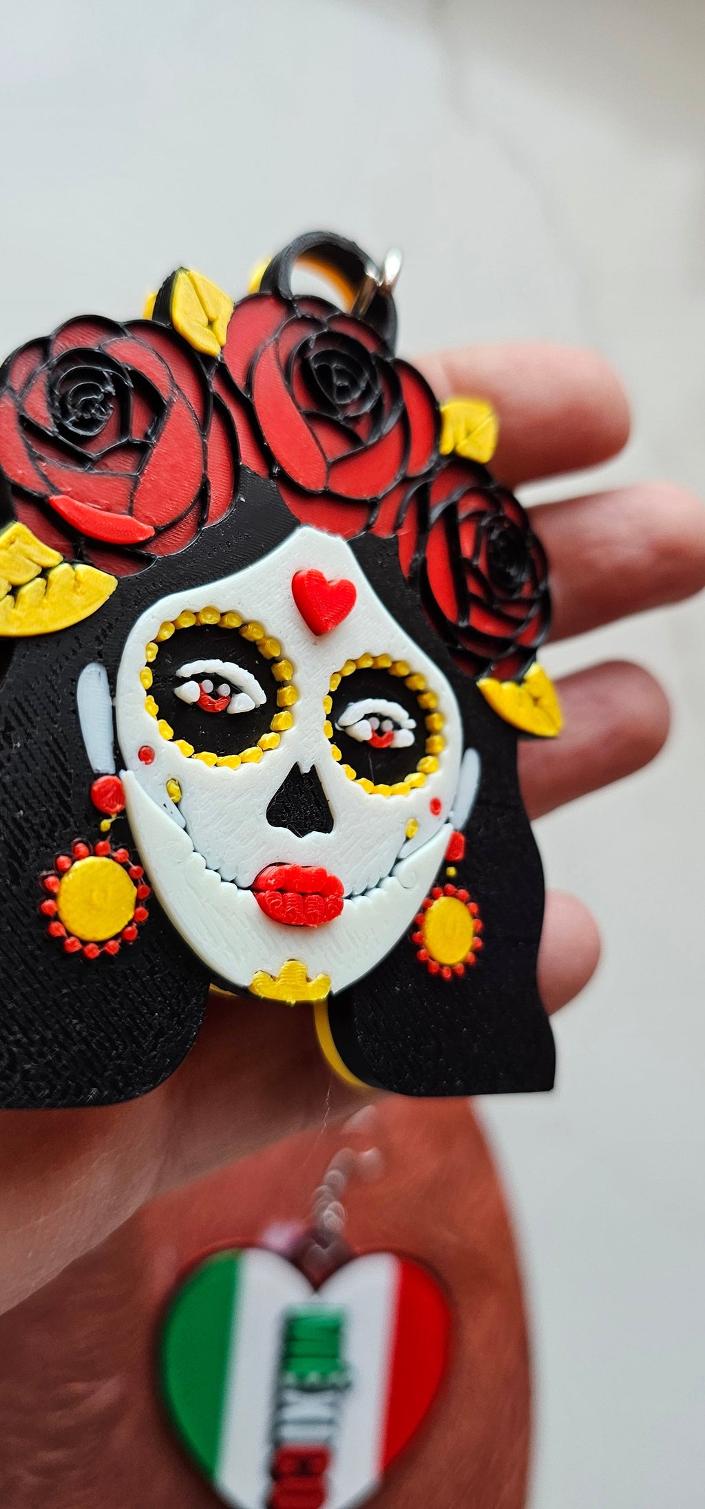 3D Print Mexico Theme Día de los Muertos Day of The Dead Sugar Skull Keychain or Earrings by Baha Ranch Western Wear -...