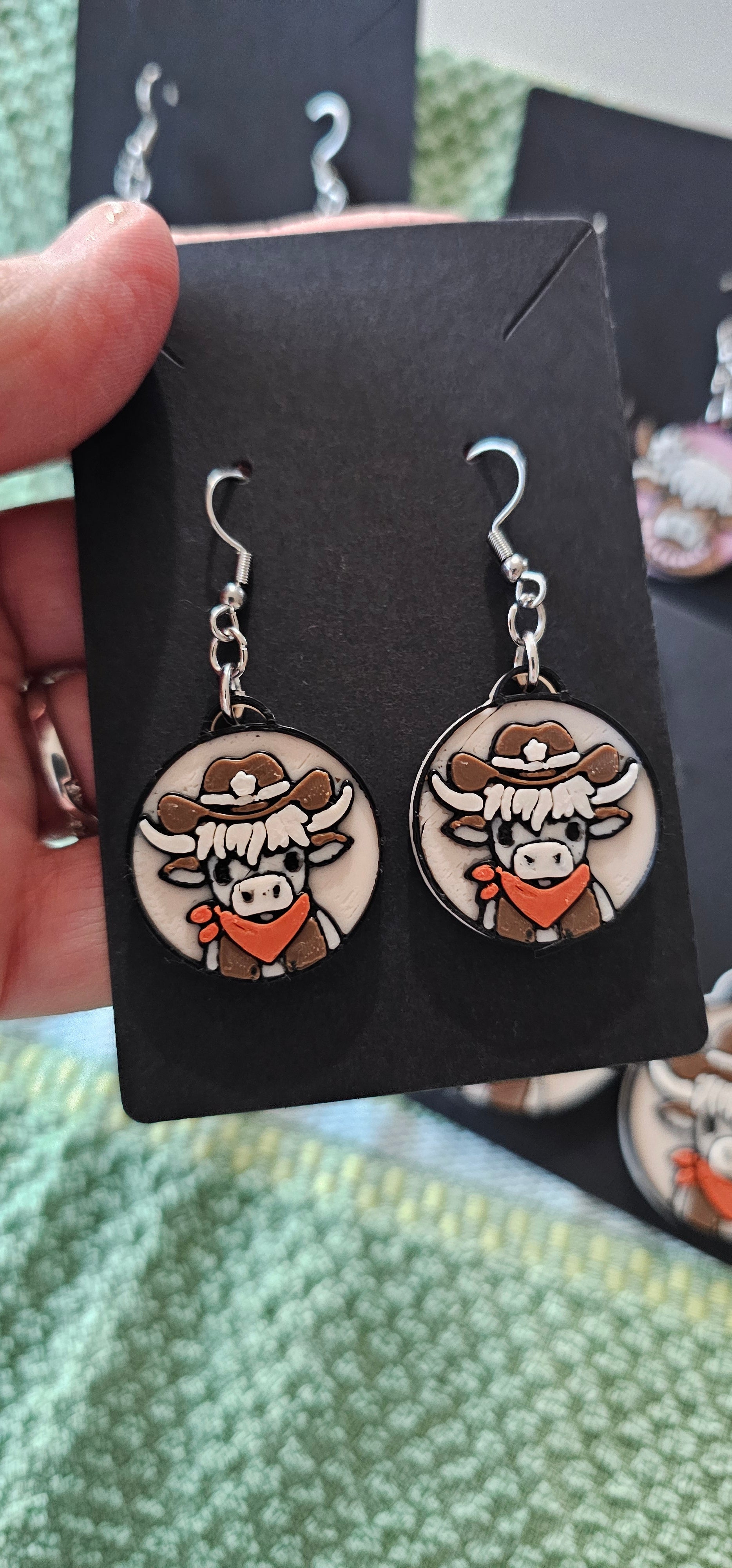 3d Western Cowgirl Cowboy Highland Cow Theme - Necklace, Purse Charm, Earrings, Keychain, Magnet by Baha Ranch Western...
