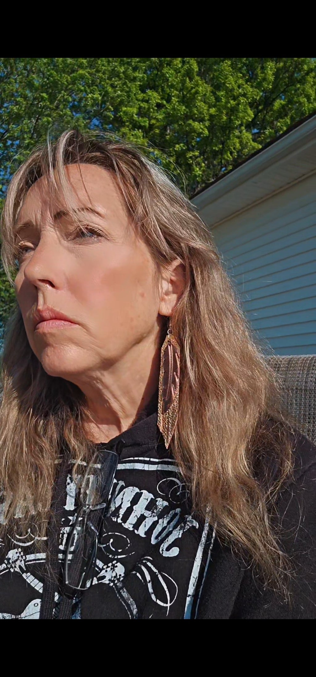 3D Printed Feather Leather Fringe Earrings Made in America by Baha Ranch Western Wear - product image 2
