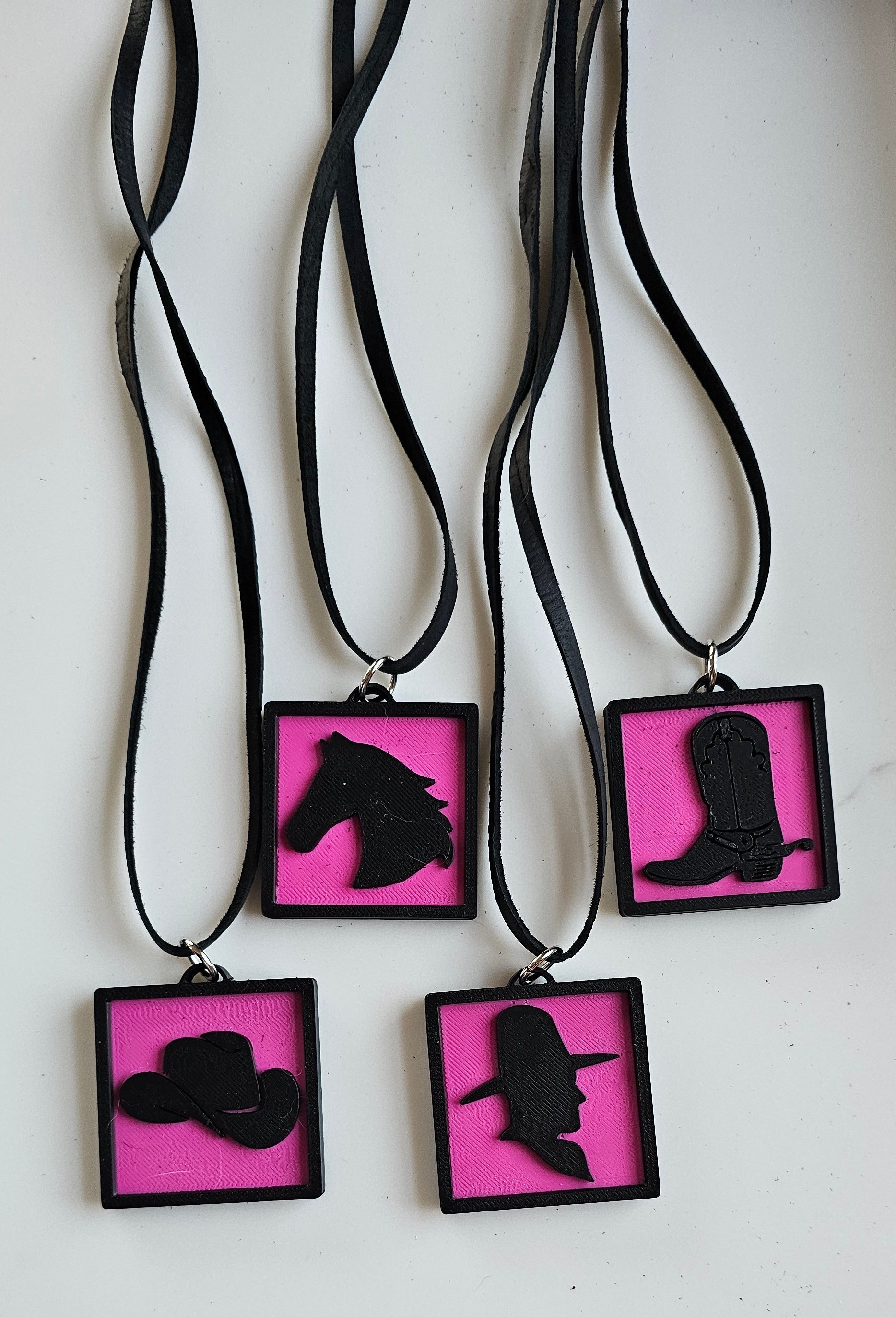 3D Print Picture Necklace on Deerskin Leather Western Cowboy Horse Hat Boot Made in America by Baha Ranch Western Wear