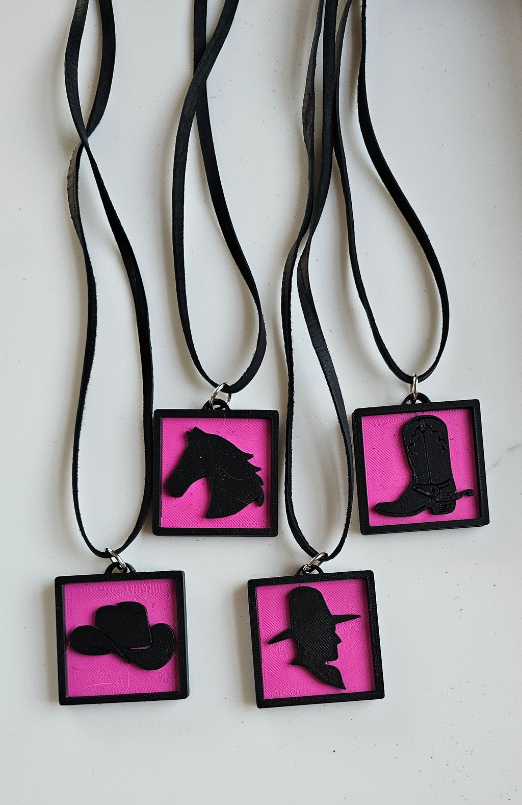 3D Print Picture Necklace on Deerskin Leather Western Cowboy Horse Hat Boot Made in America by Baha Ranch Western Wear -...