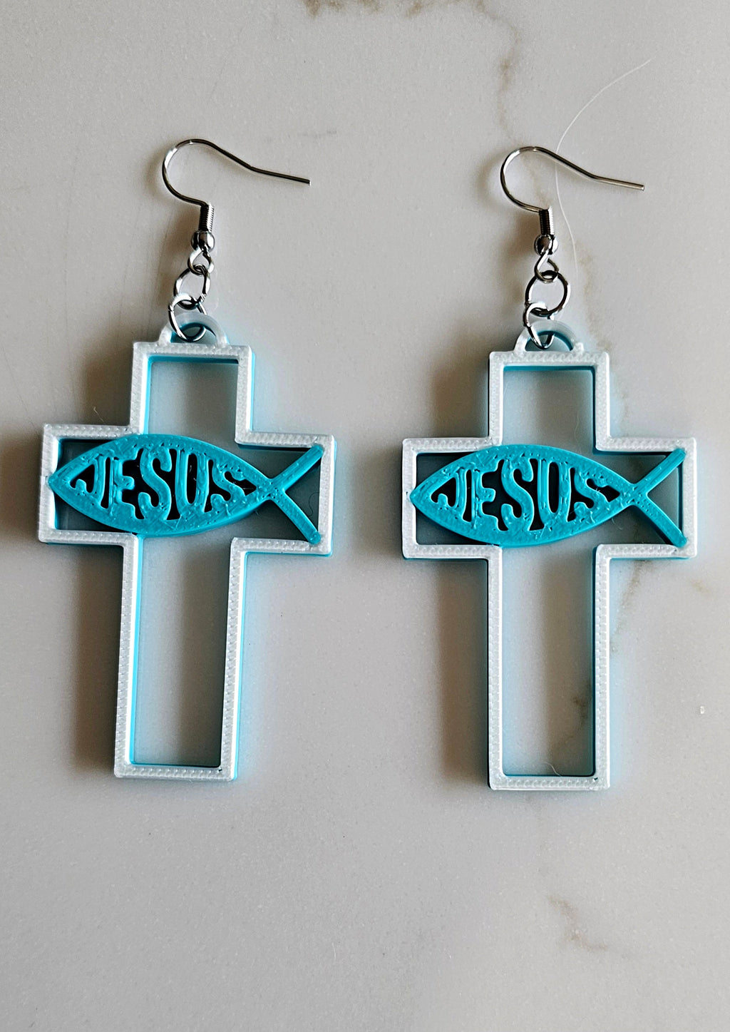3D Print Christian Cross Faith Earrings Made in America by Baha Ranch Western Wear