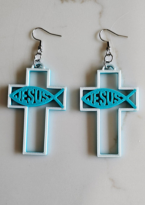 3D Print Christian Cross Faith Earrings Made in America by Baha Ranch Western Wear