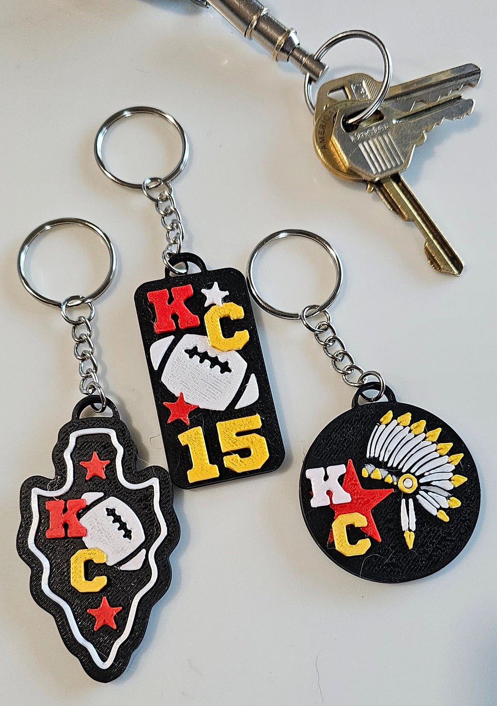 Set of 3 3D Print Chiefs Arrowhead Kc Kansas City 15 Football Keychains Made in America by Baha Ranch Western Wear