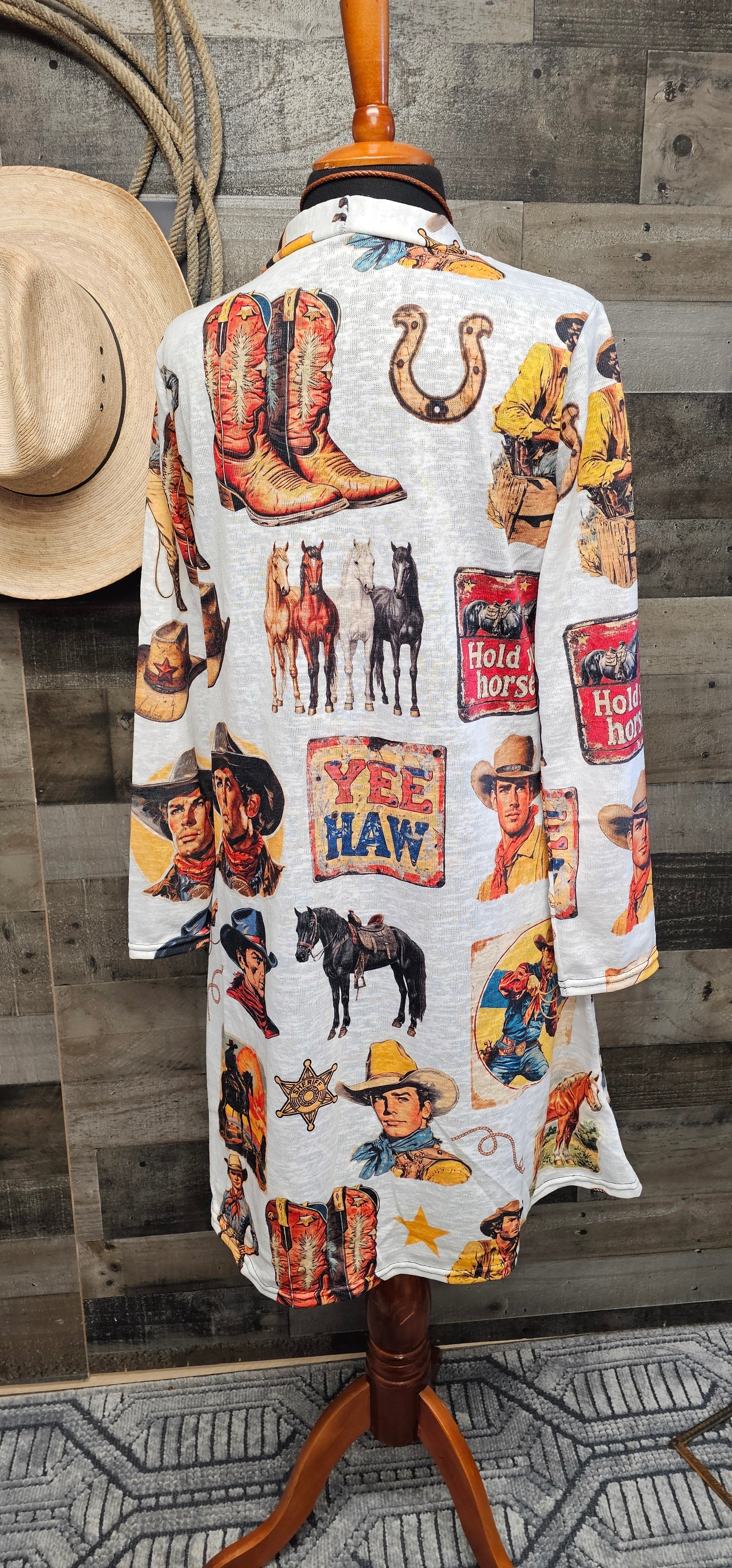 Baha Ranch Vintage Cowboy Collage Western Lightweight Cardigan by Baha Ranch Western Wear - product image 3