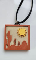 3D Print Picture Necklace on Deerskin Leather Western Bull Skull Desert Cactus Made in America by Baha Ranch Western Wear...
