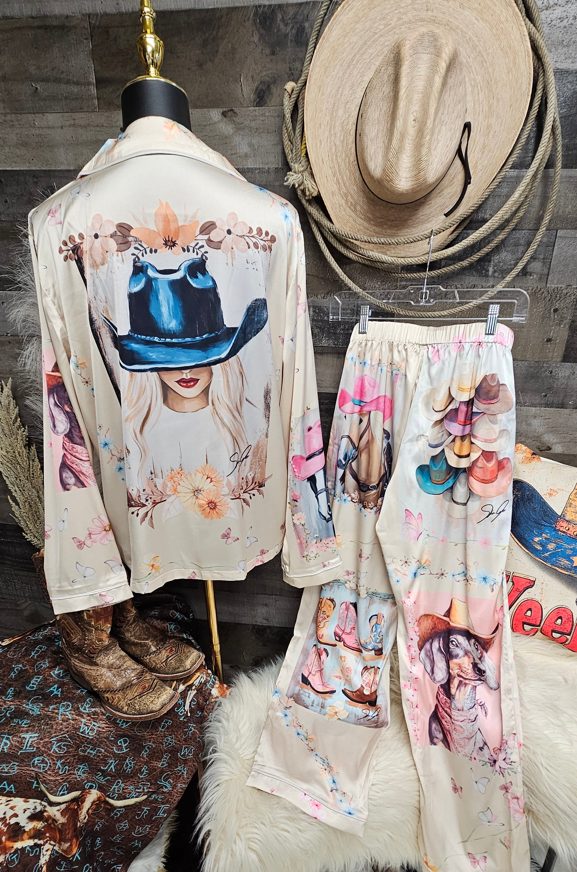 Baha Ranch Danilo Painted Cowgirl Satin Long Pajamas by Baha Ranch Western Wear - product image 13
