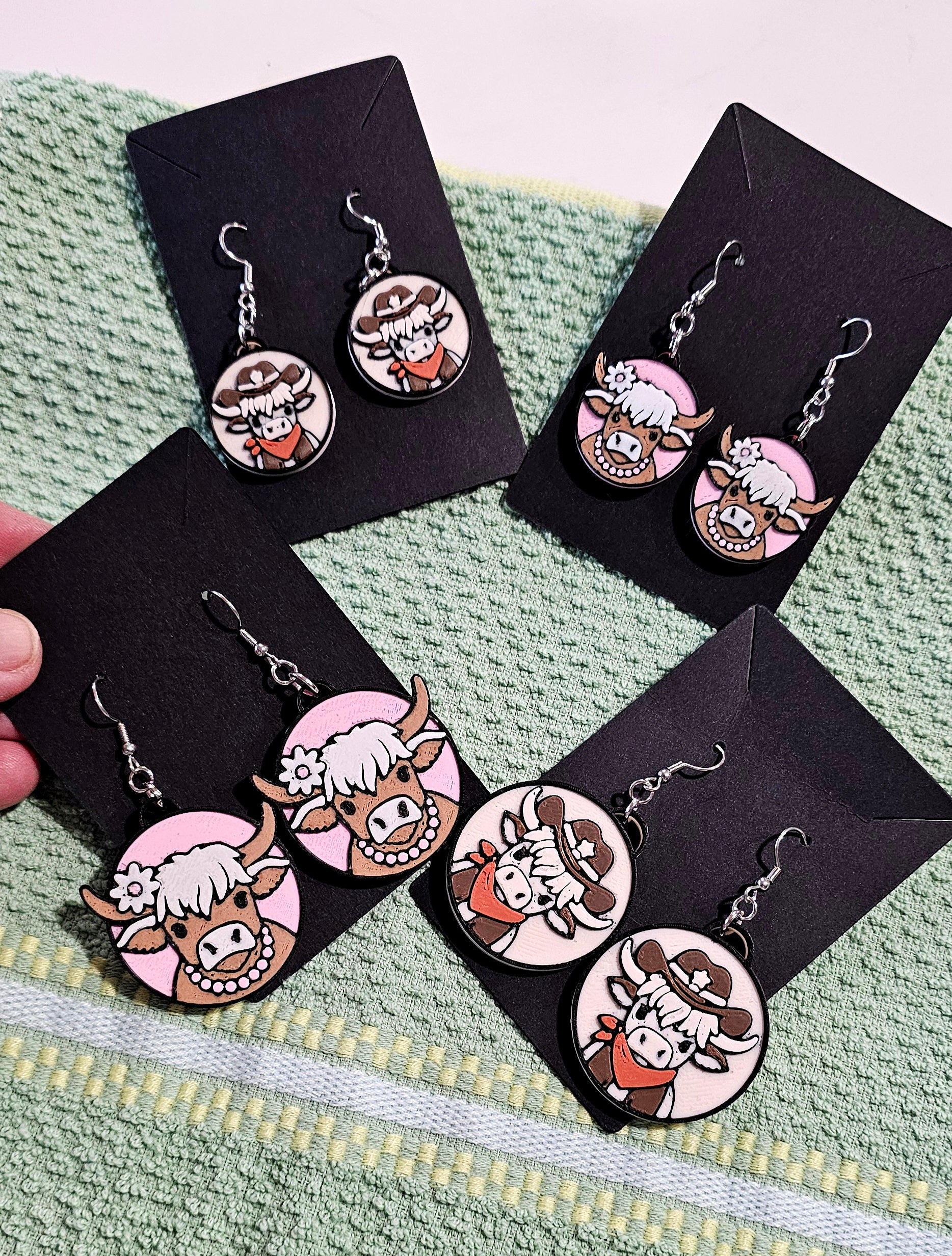 3d Western Cowgirl Cowboy Highland Cow Theme - Necklace, Purse Charm, Earrings, Keychain, Magnet by Baha Ranch Western...