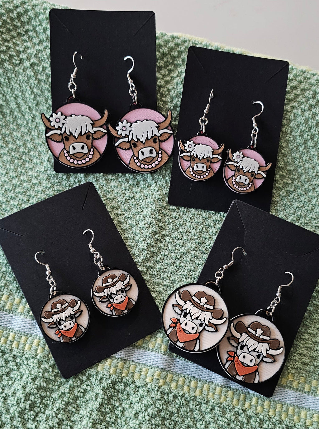 3d Western Cowgirl Cowboy Highland Cow Theme - Necklace, Purse Charm, Earrings, Keychain, Magnet by Baha Ranch Western...