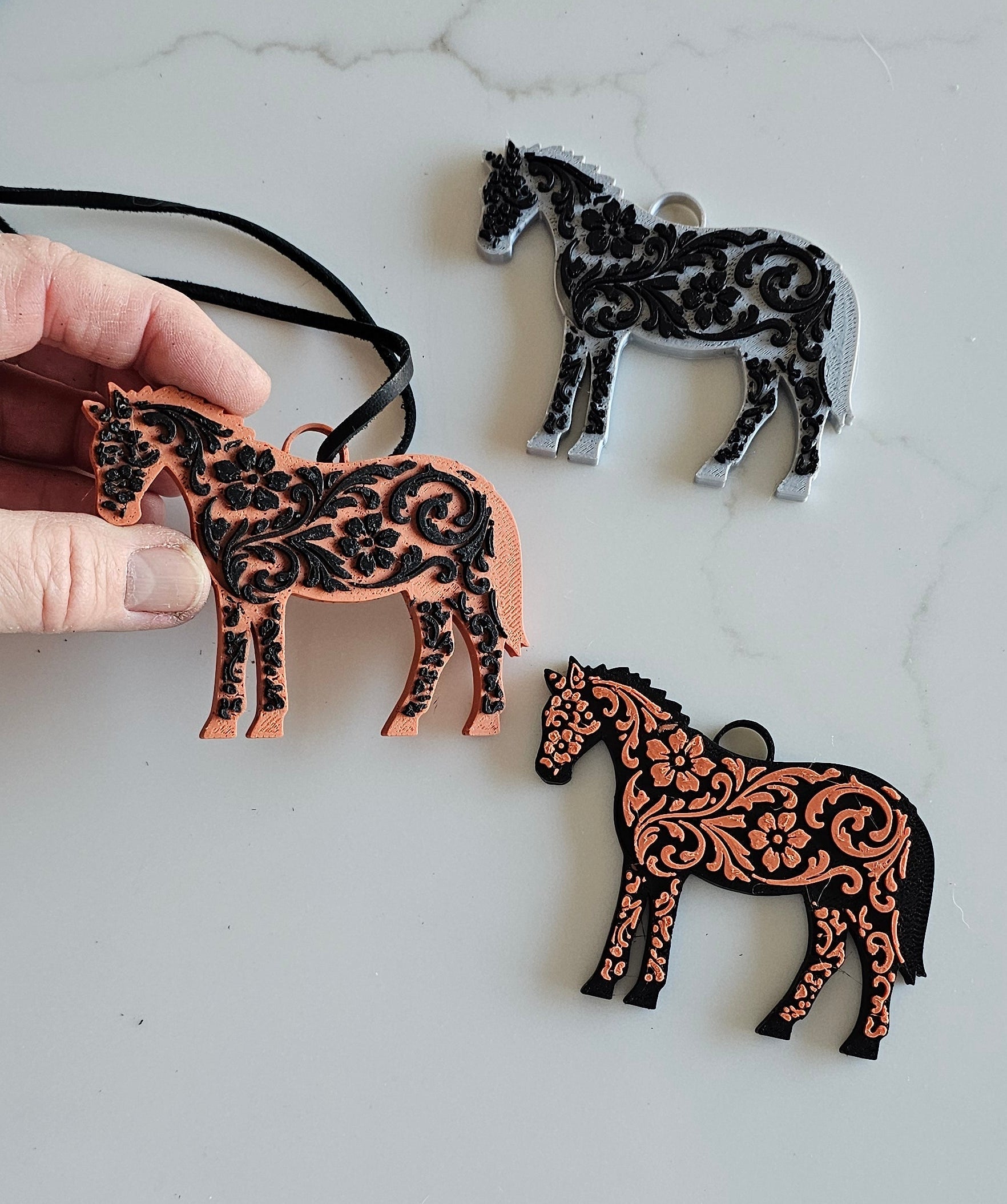 Baha Ranch 3D Print Floral Tooled Horse Charm or Keychain Made in America by Baha Ranch Western Wear - product image 2
