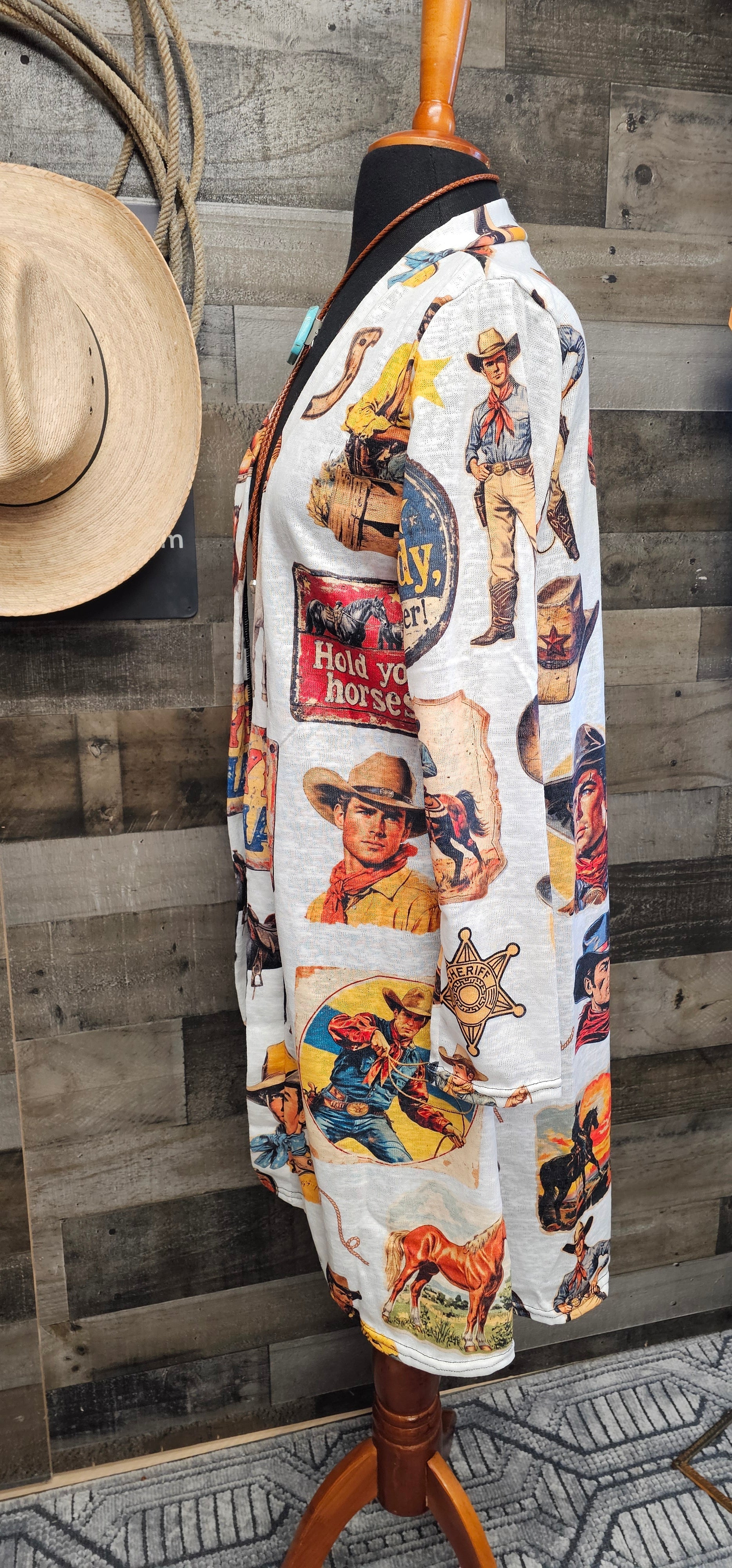 Baha Ranch Vintage Cowboy Collage Western Lightweight Cardigan by Baha Ranch Western Wear - product image 2