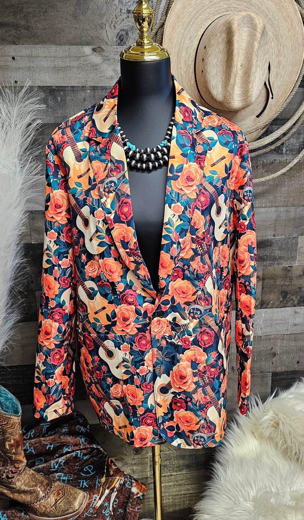 Baha Ranch Colores De Mexico Roses & Guitars Floral Blazer by Baha Ranch Western Wear