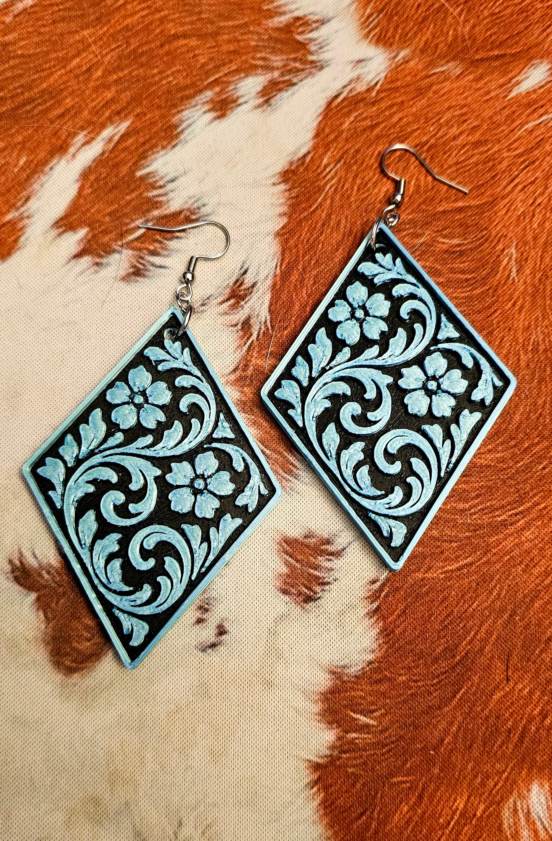 3D Print Western Tooled Turquoise Earrings Made in America by Baha Ranch Western Wear - product image 4