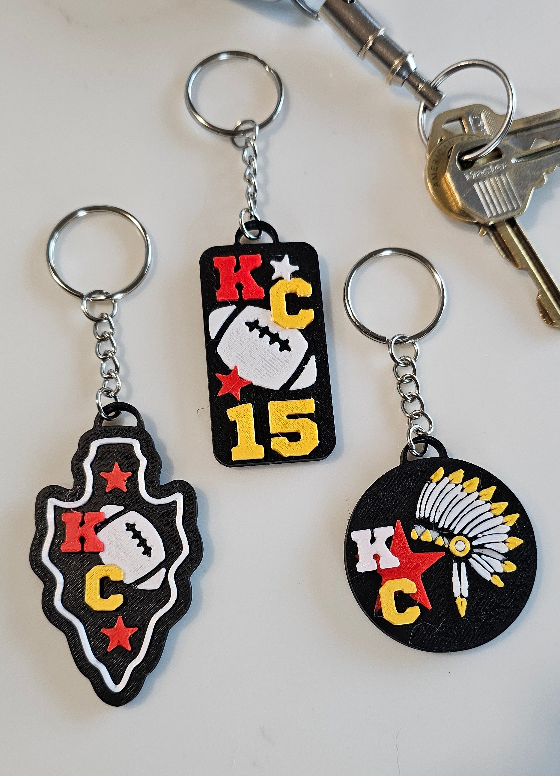 Set of 3 3D Print Chiefs Arrowhead Kc Kansas City 15 Football Keychains Made in America by Baha Ranch Western Wear -...